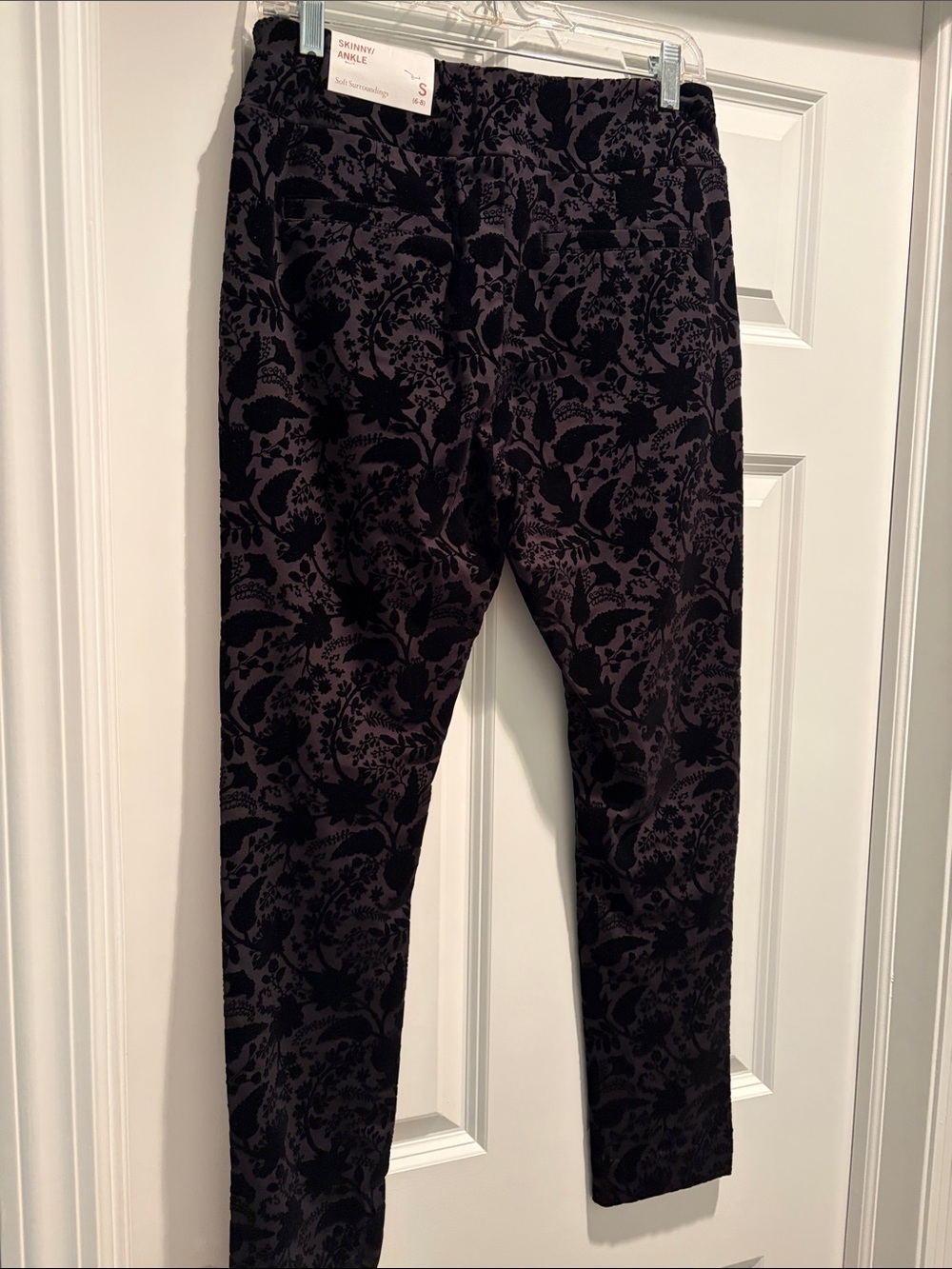 Soft Surroundings Skinny Ankle Floral Velvet Burnout Pants - Black & Charcoal